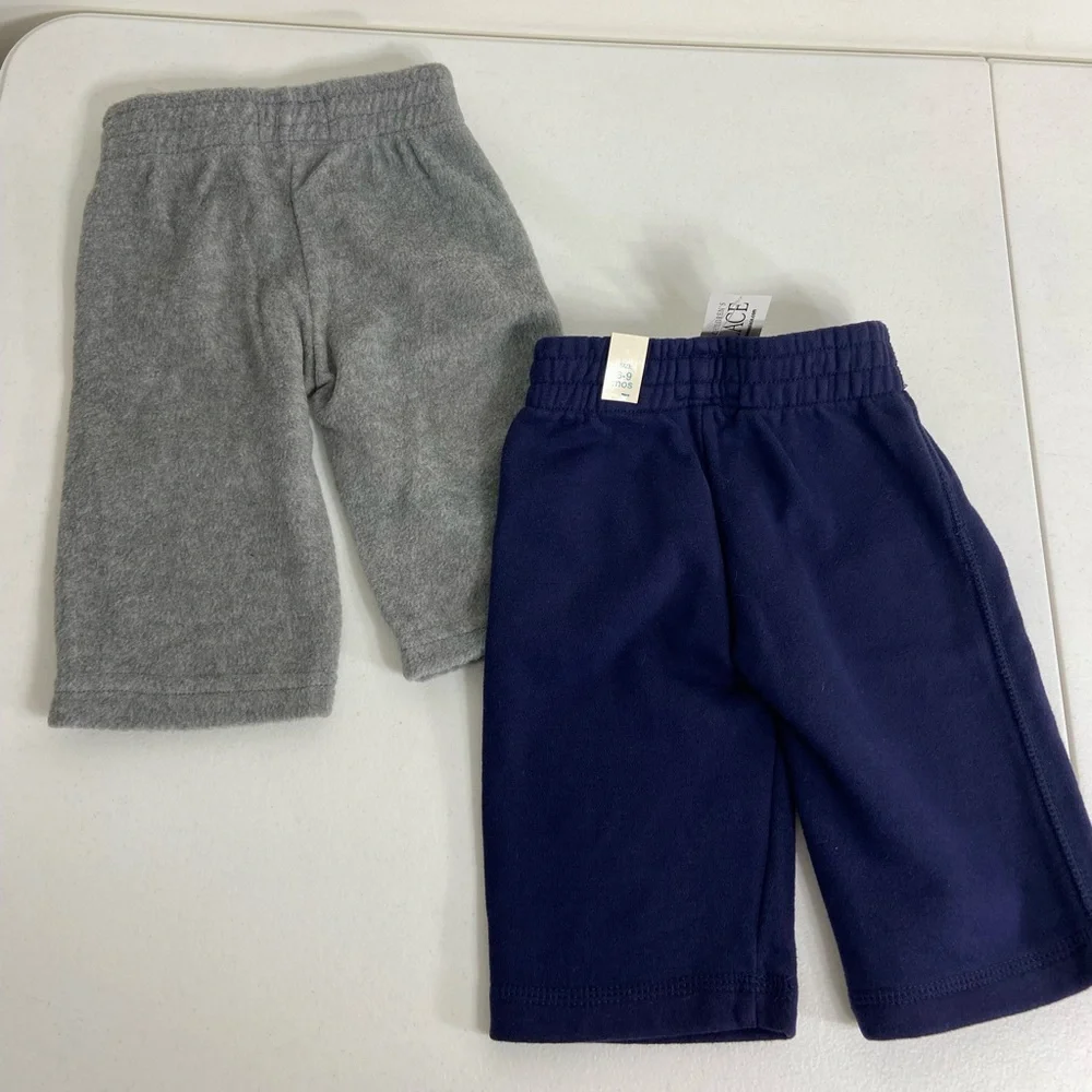 NEW Children’s Place baby unisex navy blue gray soft fleece pull on pants 6-9 mo